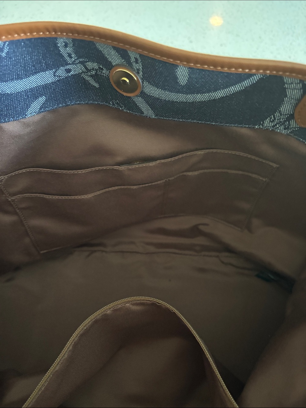 New w/ Tags - Ralph Lauren Navy and Brown Logo Canvas Tote - Picture 5 of 6